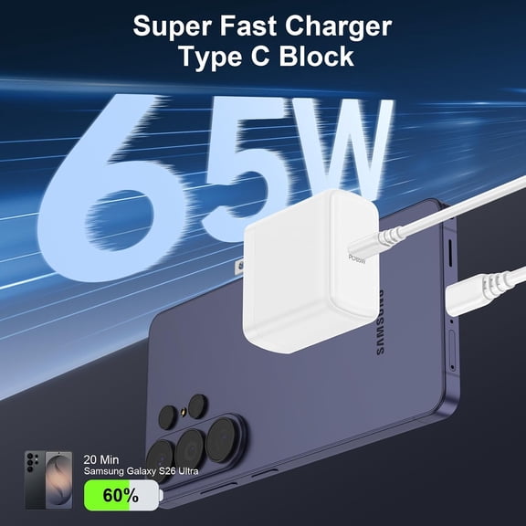 WEGOLY-65W Samsung Super Fast Charger USB C for Samsung Galaxy S26 Ultra S26+ S26 S25 FE S24 S23 S22 S21 S20 A57 A37 A17 5G A26 A36 Fold Flip, Android Phone Charger Block 6FT Type C Cable Fast Charg