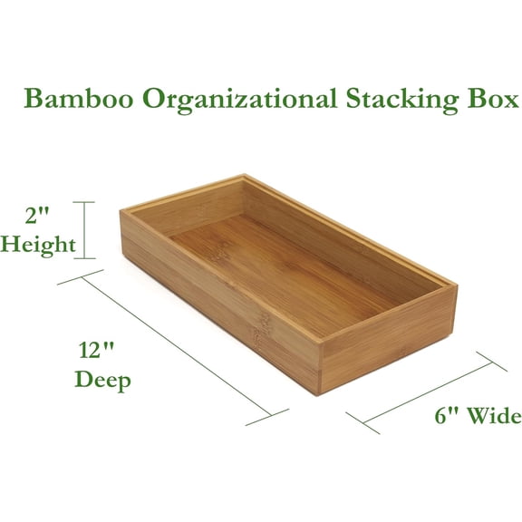 WEGOLY-8185S Bamboo Wood Stacking Drawer Organizer Box, 6" x 12"