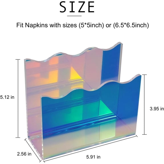 WEGOLY-Acrylic Napkin Holder for 5-7 Inch Napkins - Prism Wavy Edge Design, Tabletop Dispenser for Cocktail & Dinner Napkins in Kitchen, Bar, Restaurant