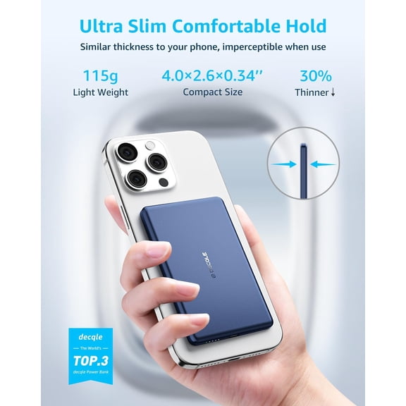 WEGOLY-Air Power Bank for MagSafe 5000mAh, Ultra Slim Magnetic Wireless Portable Battery Charger Case with USB-C Cable, Compatible with iPhone 17/16/15/14/13/12 Series Only (Blue)