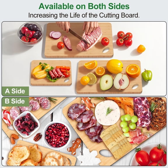 WEGOLY-Bamboo Cutting Board Set of 3, Wooden Cutting Boards for Kitchen,Natural Large Small Wood Kitchen Tray for Raw Meat Fruit Cheese Bamboo Work Surface Accessories for Butcher