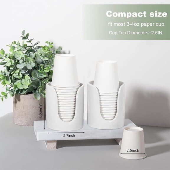 WEGOLY-Bathroom Cup Dispenser Small Cup Holder for Bathroom, Ceramic Mouthwash Cups 3 4 oz Cup Dispenser, 2 Pack, White