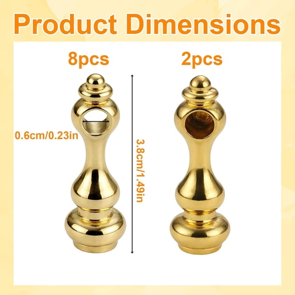 WEGOLY-Brass Finish Gallery Rails for Shelves Connectors 10PCS, Zinc Alloy Brass Post Set with 8 Through & 2 Half Posts, 6mm Hole Shelf Rail Fittings, Gold Railing for Shelves Cabinet Bar Display Gu