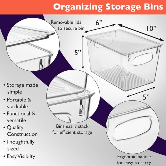 WEGOLY-CLEARSPACE Plastic Pantry Organization and Storage Bins with Lids - Perfect Kitchen Organization or Kitchen Storage - Fridge Organizer, Refrigerator Organizer Bins, Cabinet Organizers