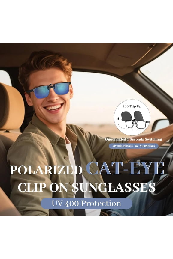 -Clip On Sunglasses Polarized for Prescription Glasses - UV400 8g Lightweight Flip Up for Driving Cycling