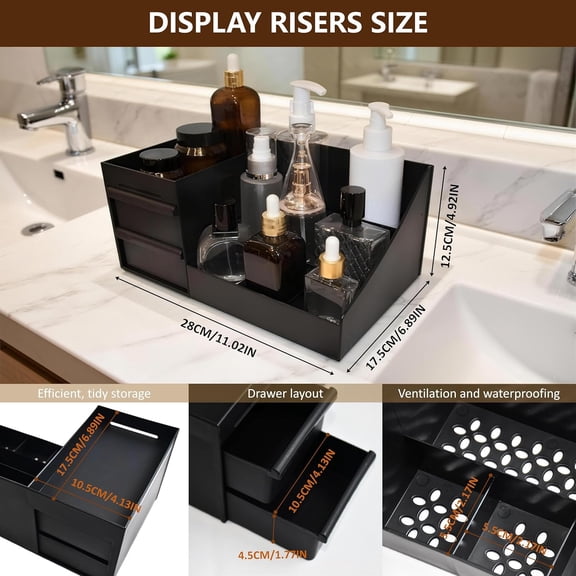 WEGOLY-Cologne Organizer for Men with Drawer,Black Cologne Stand Shelf,Perfume Organizer,Bathroom Vanity Counter Organizers and Storage,Bedroom Essentials,Room Decor for Men