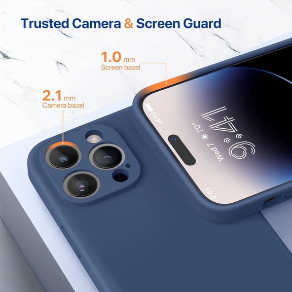 WEGOLY-Designed for iPhone 14 Pro Case with Screen Protector, [Upgraded Camera Protection], Shockproof Liquid Silicone Rubber Phone Case Cover for 14 Pro 6.1 inch, Dark Blue