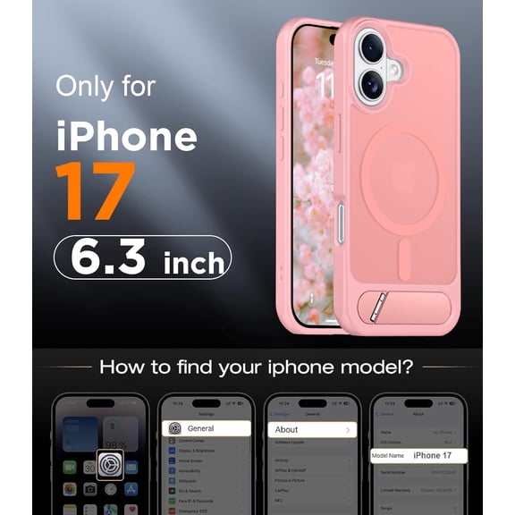 WEGOLY-Designed for iPhone 17 Case, [Built-in Invisible Kickstand][Compatible with MagSafe][Military Grade Shockproof] Slim Translucent Matte Phone Case 6.3 inch (Pink)