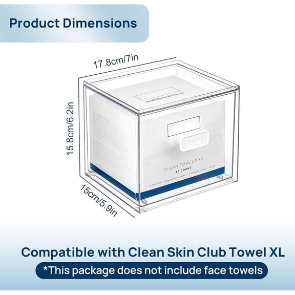 WEGOLY-Disposable Facial Towels Holder,Clear Storage Drawer Compatible with Clean Skin Club Towel XL,Acrylic Box Hold 50 Count,Stylish and Functional Bathroom Accessory for Coutertop Organization
