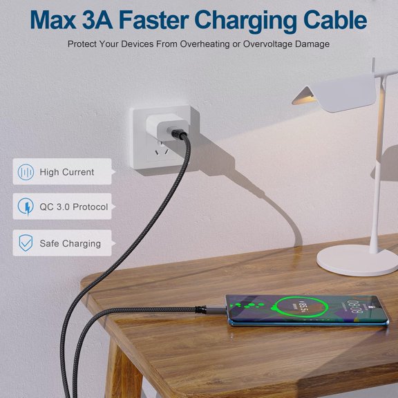 WEGOLY-Extra Long USB Type-C 16ft Fast Charging Cable, USB C to A Quick Charger Cord 16 Foot 2-Pack Compatible Samsung Galaxy S10 S9 S8 Plus, Braided Type C Charger for Note 10 9 8, LG V50 V40 G8 G7
