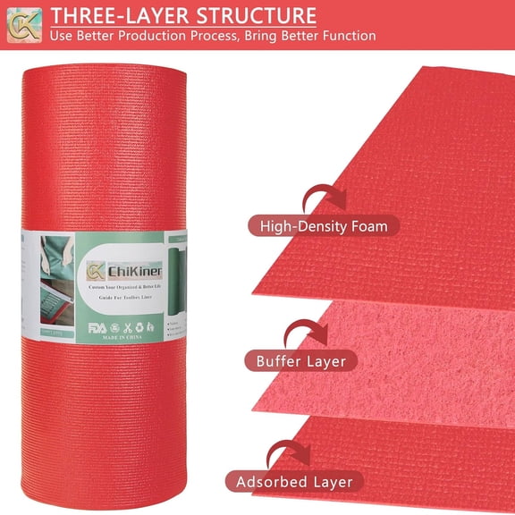 WEGOLY-Foam Toolbox Liner Shelf Liner, Thickened Durable Pad Tool Box Mat for Protecting Your Tools, Work Surfaces, Garage, Chest -Red 3mm Thickness, 16 inch*6 ft