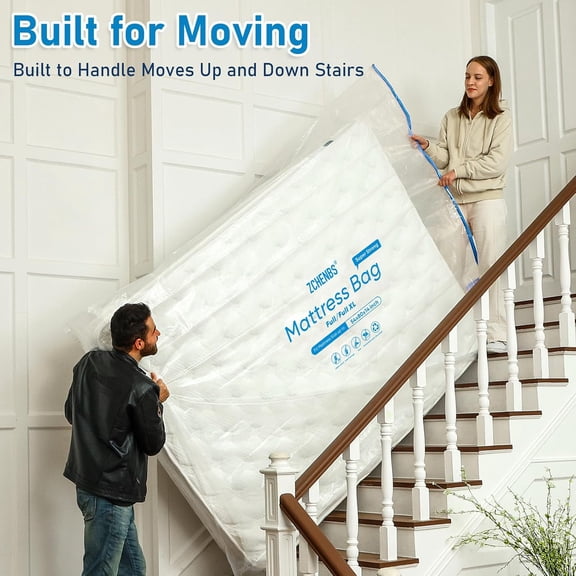 WEGOLY- - Full/Full XL Mattress Bags for Moving, Waterproof Mattress Storage Bag with Zipper, Heavy-Duty 5 Mil Ultra-Thick Bed Protector Cover for Moving, Reusable (Transparent/Blue, 1 Pack)