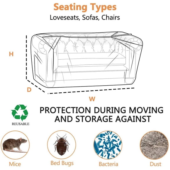 WEGOLY-Furniture Cover Plastic Couch Cover Heavy Duty Water Resistant Thick Clear | Sofa Slipover for Moving and Long Term Storage 42(Width) x 68(Depth) x 42"(Height)
