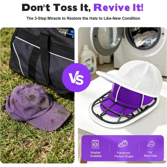 WEGOLY-Hat Washer Cage with Mesh Bag Baseball Cap Cleaner for Washing Machine & Dishwasher, 1 Set (Assembly Required)