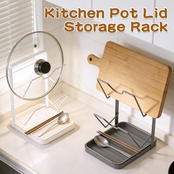 WEGOLY-Kitchen Pot Lid Storage Rack, Double-Layer Pot Lid Organizer with Removable Drip Tray,Pot Lid Holder While Cooking,Space-Saving kitchen Countertop Organizer Storage for Pots Pans & Cutting Boa
