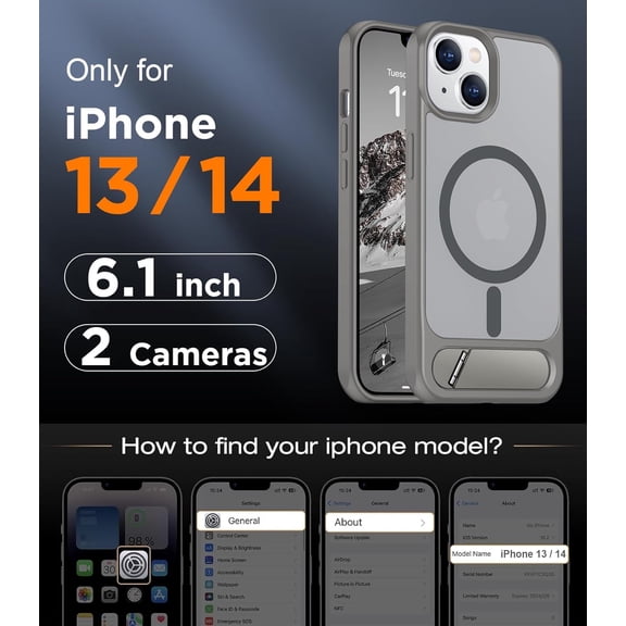 WEGOLY-Magnetic Compatible with iPhone 14 Case/iPhone 13 Case,[Built-in Invisible Kickstand][Compatible with MagSafe][Military Grade Shockproof] Slim Translucent Matte Phone Case for iPhone 14/13 6.