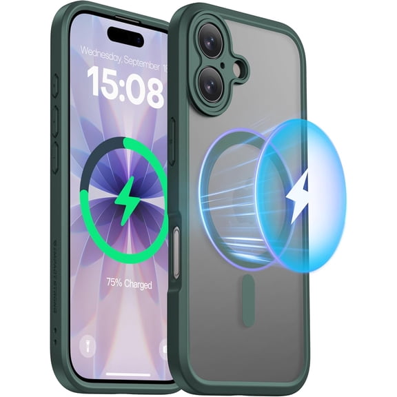 WEGOLY-Magnetic Guard for iPhone 16 Case [Camera Protection] [Military Grade Drop Tested] [Compatible with MagSafe] Slim Translucent Matte Phone Case (6.1") - Dark Green