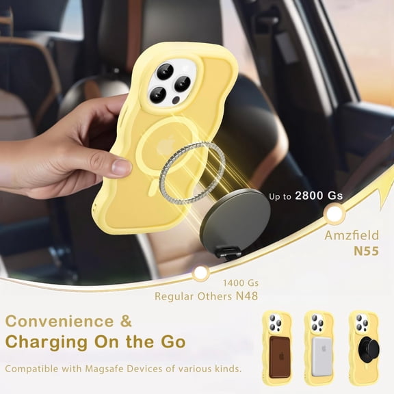 WEGOLY-Magnetic for iPhone 12 Pro Max Case, Compatible with Magsafe Wavy Frame Cute Matte Translucent Hard Back Silicone Bumper Shockproof Phone Case for iPhone 12 ProMax Women Girls, Yellow