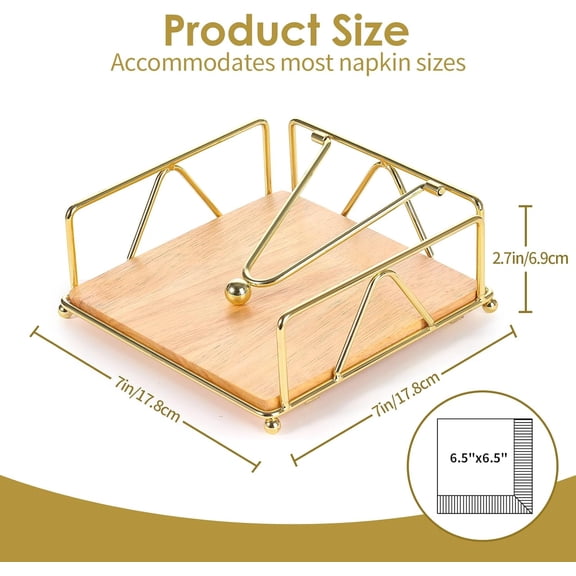 WEGOLY-Metal Napkin Holder,Modern Wooden Base Gold Napkin Holder for Table with Weight Arm,for Kitchen Table Decor,Cocktail, Bathroom, Party (Gold)