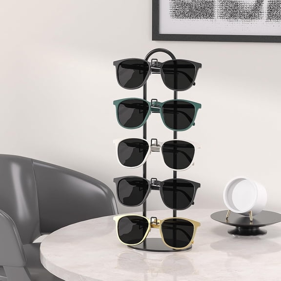 WEGOLY-Metal Sunglass Organizer,Glasses Holder,Eyeglass Holder,Sunglass Storage Eyeglasses Rack Metal Frame for 5 Pairs (1, Black)