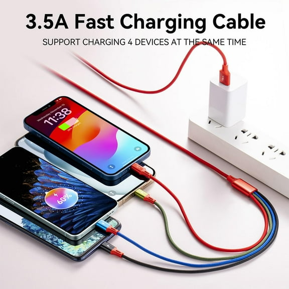 WEGOLY-Multi USB Charging Cable 4A, 4-in-1 Braided Charging Cord, Multi Charger Cord, Multiple USB Cable with IP/USB C/Micro Ports Adapter for Cell Phones/iPhone/Tablets/Samsung/Pixel/PS More (2Pack/