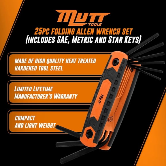 WEGOLY-Mutt Tools 25pc Folding Allen Key Set  Compact SAE & Metric Tool for Bikes, DIY, Archery  Color-Coded, Allen Wrenches Sets Stamped with Sizing Info