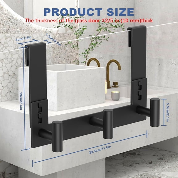 WEGOLY-Over The Door Hooks, Towel Racks for Bathroom, Glass Shower Door, Heavy Duty Rack Hooks for Robe, Coat (3 Hook, Fits 3/8'' Thick)