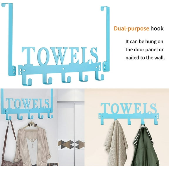 WEGOLY-Over The Door Towel Holder - Hooks & Rack for Bathroom, Robe & Beach Towels (Blue)