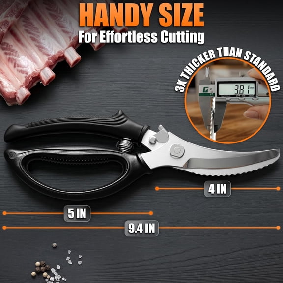 WEGOLY-Poultry Shears Heavy Duty  Stainless Steel Chicken Shears with Spring Loaded Design, Non-Slip Serrated Edge & Safety Lock, Dishwasher Safe  Bone Cutting Scissors for Turkey, Poultry & Spatch