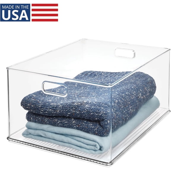WEGOLY-Recycled Plastic Stackable Storage Bin with Handles - Clear