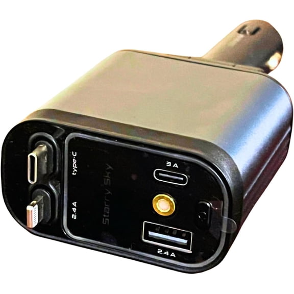 WEGOLY-Retractable Car Charger 4 in 1 Fast Car Phone Charger | RGB Starlight | 2 Retractable Cords (Type C + iOS) with Additional 2 Ports | Charge 4 Devices | Compatible with Android & iPhone Models