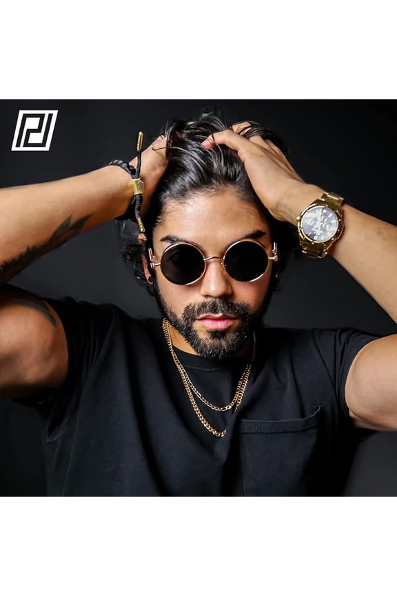 -Retro Gothic Steampunk Sunglasses for Women Men Round Lens Metal Frame