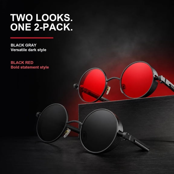 WEGOLY-Retro Gothic Steampunk Sunglasses for Women Men Round Lens Metal Frame