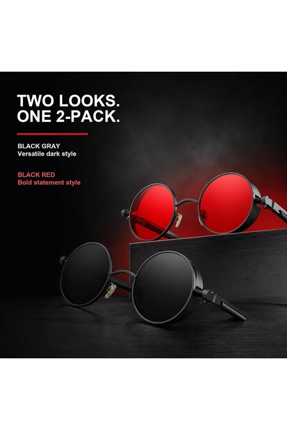 -Retro Gothic Steampunk Sunglasses for Women Men Round Lens Metal Frame