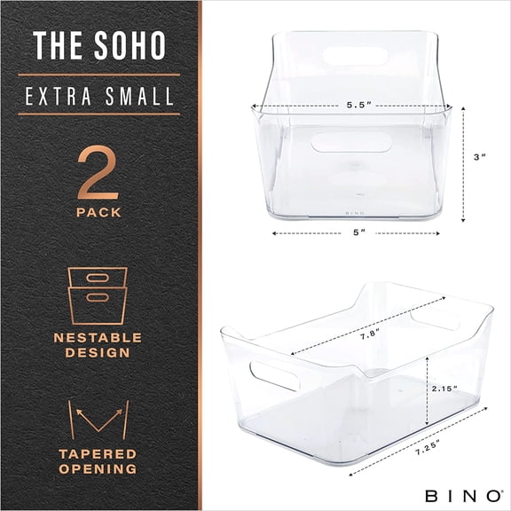 WEGOLY-| The SOHO Collection Plastic Storage Bins, X-Small - 2 Pack, Clear | Pantry and Fridge Organizer Containers, Kitchen Cabinet and Medicine Cabinet Bins