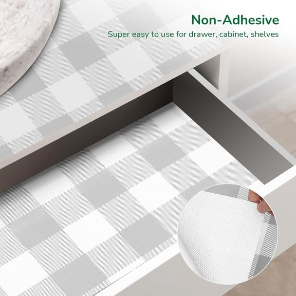WEGOLY-Shelf Liner for Kitchen Cabinets Non-Adhesive Drawer Liners Non-Slip Strong Grip Cabinet Liners Thickened Paper for Shelves, Dresser, Cupboard, Tool Box, Pantry, Bathroom Drawers Gray 11.8In