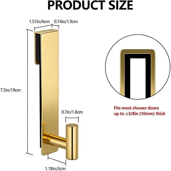 WEGOLY-Shower Door Hooks, (7.5 Inch) Extended Towel Hooks for Bathroom Frameless Glass Shower Door, Stainless Steel Heavy Duty Hooks (Gold, T Shape-Fits 3/8" Thick Door)