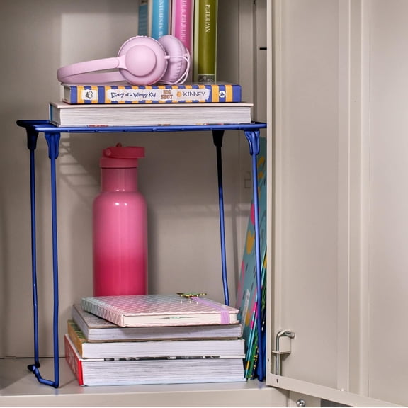 WEGOLY-Stac-A-Shelf Locker Organizer Shelf, Stackable, Extra Tall, Fits Standard Size School Lockers, Blue