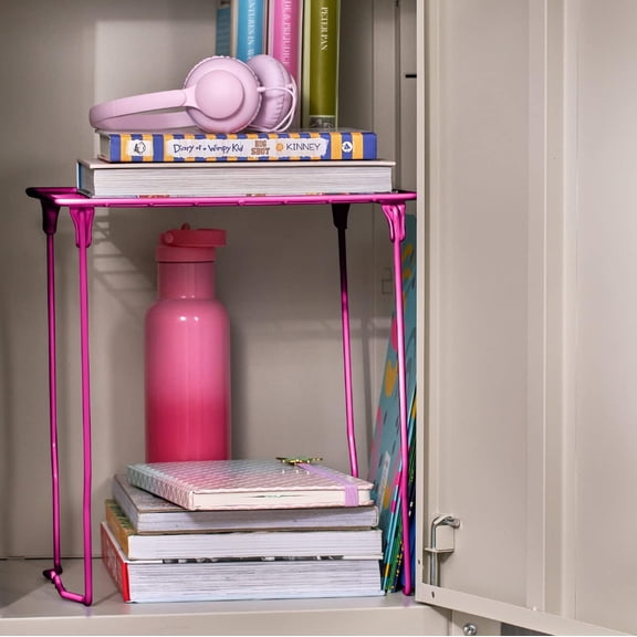 WEGOLY-Stac-A-Shelf Locker Organizer Shelf, Stackable, Extra Tall, Fits Standard Size School Lockers, Pink