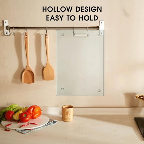 WEGOLY-Tempered Glass Cutting Board with Handle and Non Slip Feet, 16"x12" Clear Cutting Board for Kitchen Countertop, Glass Chopping Board, Heat and Scratch Resistant, Dishwasher Safe
