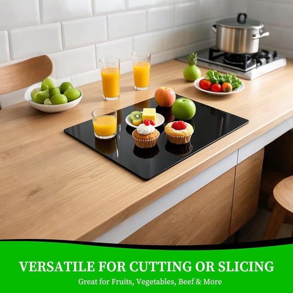 WEGOLY-Tempered Glass Cutting Board for Kitchen, Black Cutting Board for Countertop, Dishwasher Safe, Scratch Resistant, Heat Resistant, Shatter Resistant (16"x12")