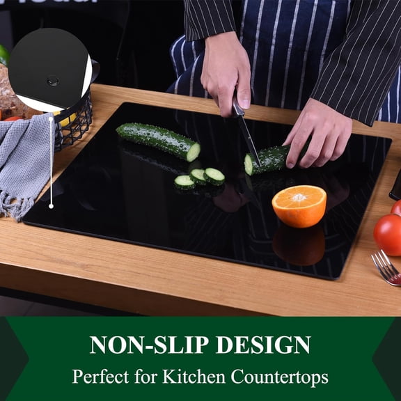 WEGOLY-Tempered Glass Cutting Board for Kitchen, Black Cutting Board for Countertop, Dishwasher Safe, Scratch Resistant, Heat Resistant, Shatter Resistant (20"x16", Black)
