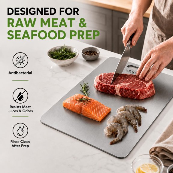 WEGOLY-Titanium Cutting Board, 100% Pure Titanium Cutting Boards for Kitchen, Non-Porous Metal Chopping Boards, Dishwasher Safe, Odor Resistant for Meat, Vegetables, Fruit & Raw Food Prep(12L*9W)