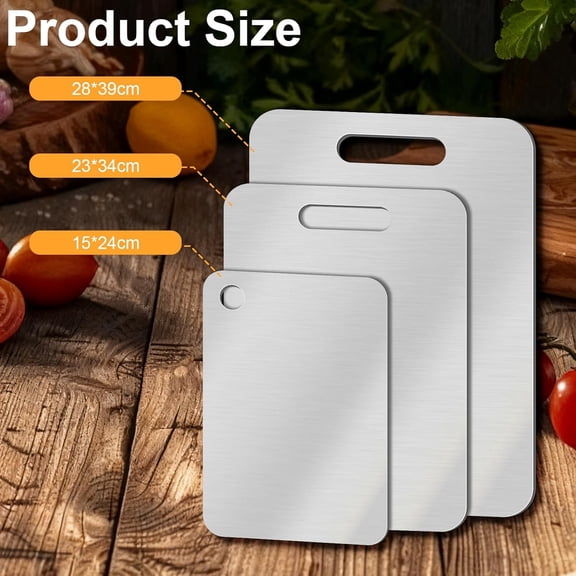 WEGOLY-Titanium Cutting Board Set of 3, Stainless Steel Cutting Boards for Kitchen Double Sided Food-Grade Titanium Board for Cutting Vegetables And Meat Easy to Clean and Dishwasher Safe