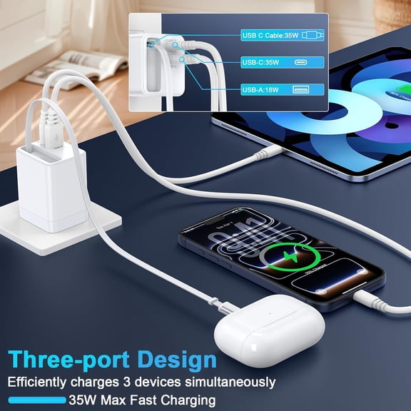 WEGOLY-USB C Retractable Wall Charger with Foldable Plug,35W PD&QC Fast Charging Block with 3FT Retractable USB C Cords for iPhone 17 Pro Max/17/Air/16/16 Pro/15 Plus/iPad/Samsung Galaxy S25/S24/Pix