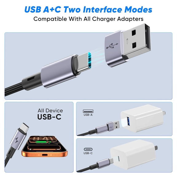WEGOLY-USB C Splitter 4 in 2 Multi Charging Cable [2Pack 5ft], USB A/C to USB C QC 3.0 Fast Charging, Multi Charger Cable with 4 Type C Ports for iPhone 17/16/15 Series, iPad Air/Pro, Samsung Galaxy,