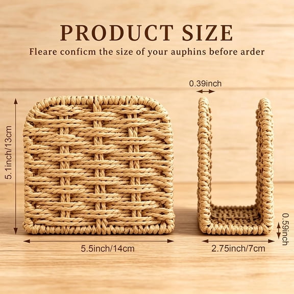 WEGOLY-Woven Rattan Napkin Holder for Table, Upright Wicker Paper Napkin Dispensers, Standing Tissue Basket Tray for Kitchen Countertop Dining Room Guest Bathroom, Rustic Boho Farmhouse Decor, Flaxen