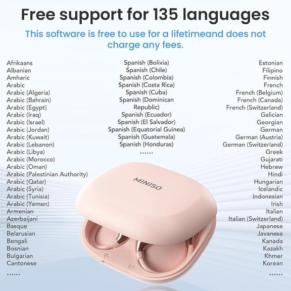 WEGOLY-X33 AI Translation Earbuds Real Time OWS Wireless Bluetooth Earphones 135 Language Translator Earbuds Open Ear translating Headphones fit iOS & Android for Travel Business Learning Pink