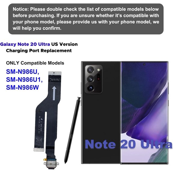 WEGOLY-for Galaxy Note 20 Ultra Charging Port Dock Board Replacement Kit, Only for Note 20 Ultra US Variants SM-N986U/U1/W Series, Includes Instruction & Toolkit