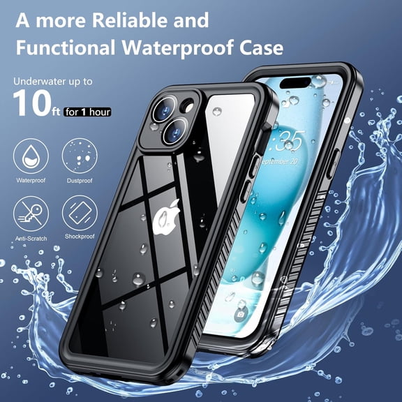 WEGOLY-for iPhone 15 Case Waterproof, Built-in Lens & Screen Protector, Full Heavy Duty Protection, 12FT Military Shockproof, Dustproof Phone Case,Black